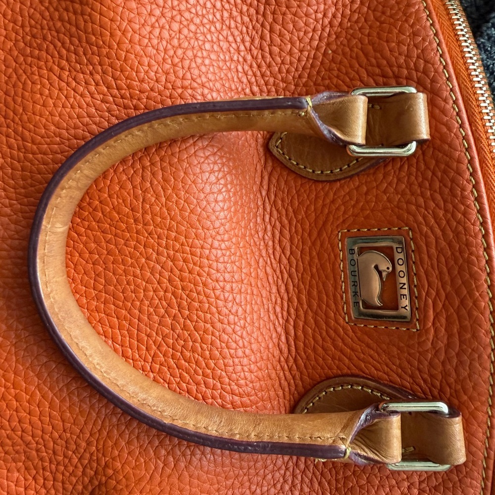 Dooney & Bourke Orange Pebbled Leather Crossbody Satchel with Tan Trim - Picture 8 of 8